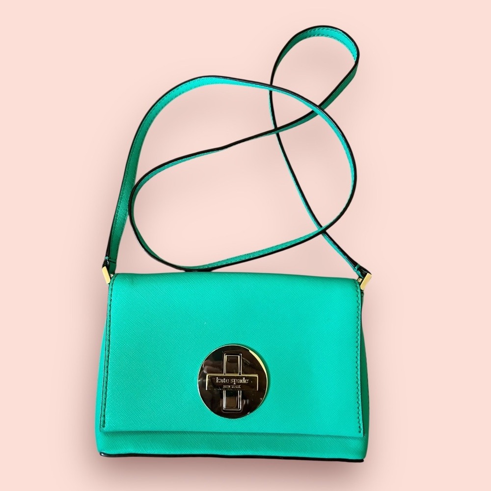 Kate Spade New York Newbury Lane Sally Crossbody Bag Aqua Green Leather Purse